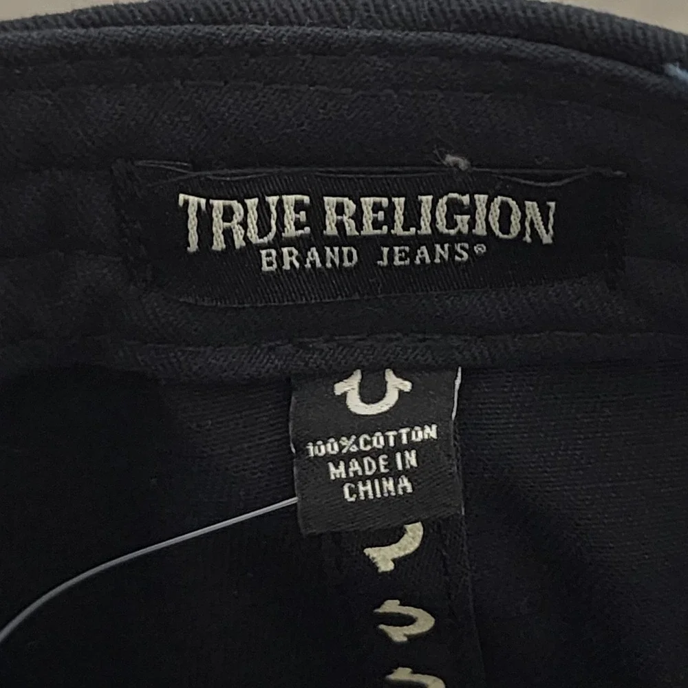 True Religion Brand Jeans Buddha Foil Hat Adult Black Adjustable Buckle Snap Cap